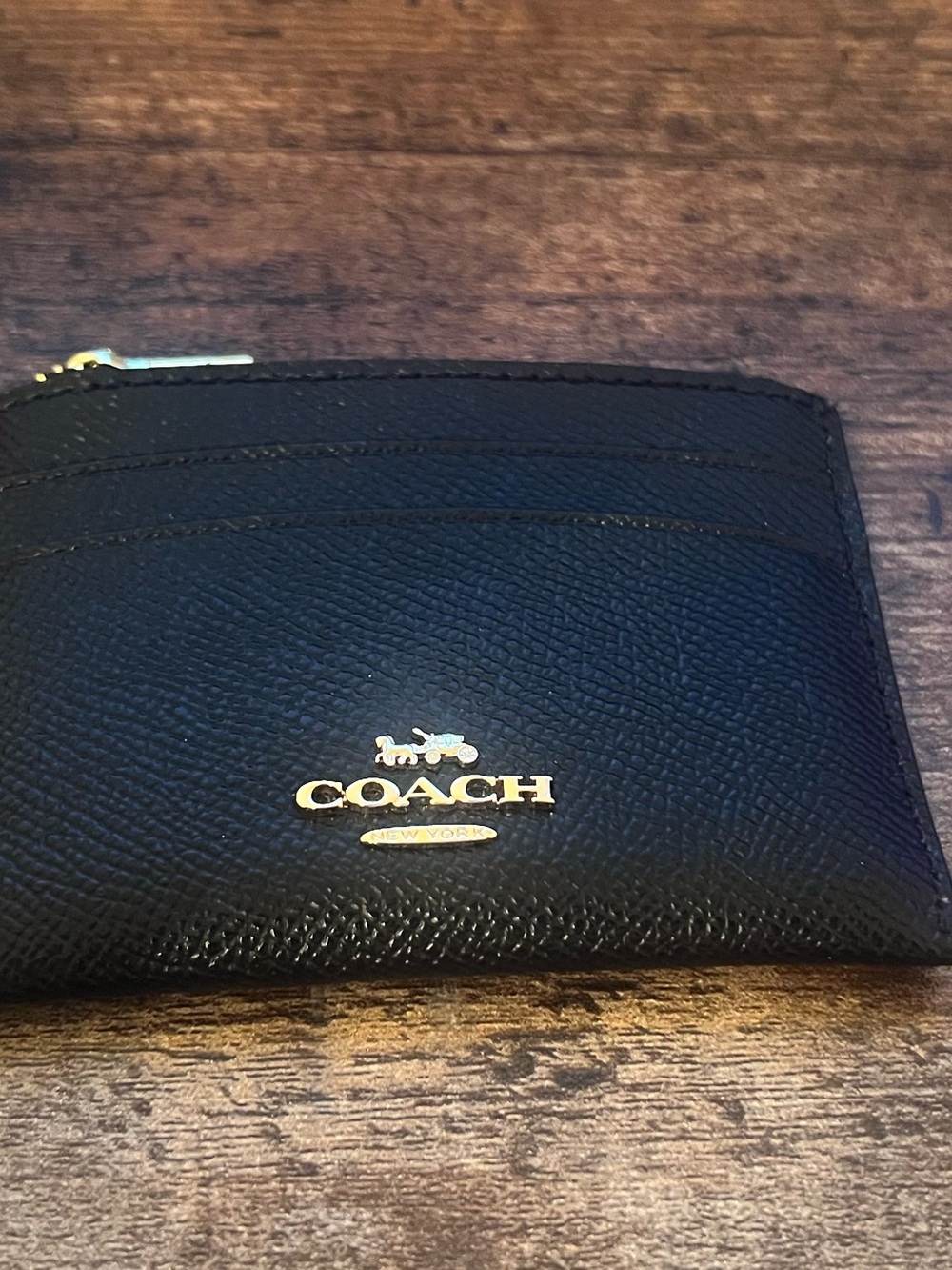 Coach Black Leather Card Holder with Gold Logo